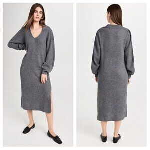 Wyeth Presidio Wool/Cashmere Midi Polo Neck Sweater Dress M Gray